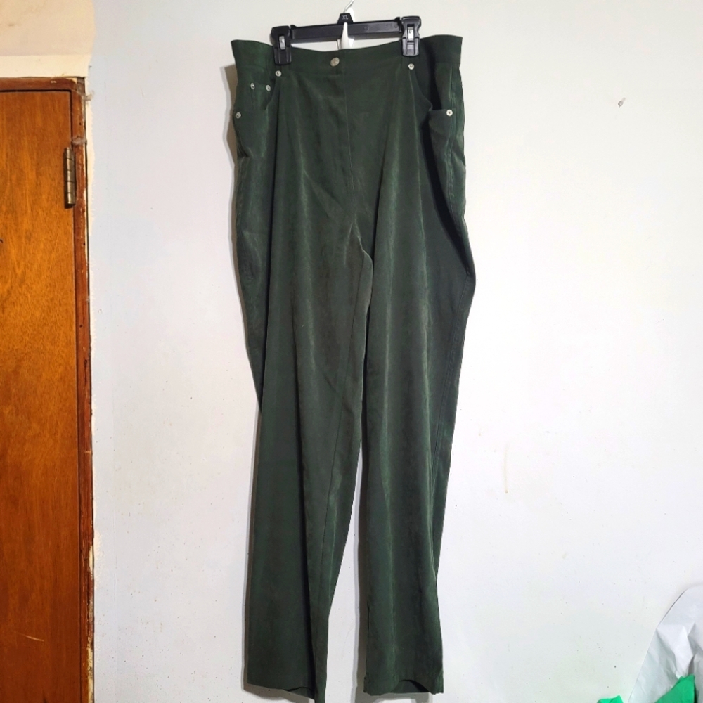 Denim‎ Co Womens 5-Pocket Design Jeans Size 16 Olive Green Brushed Suede QVC